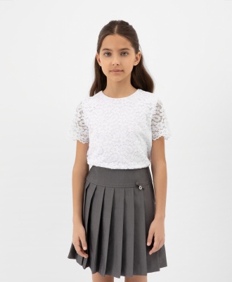 Блузка кружевная с коротким рукавом белая Gulliver, школьная форма для девочек  фото, kupilegko.ru